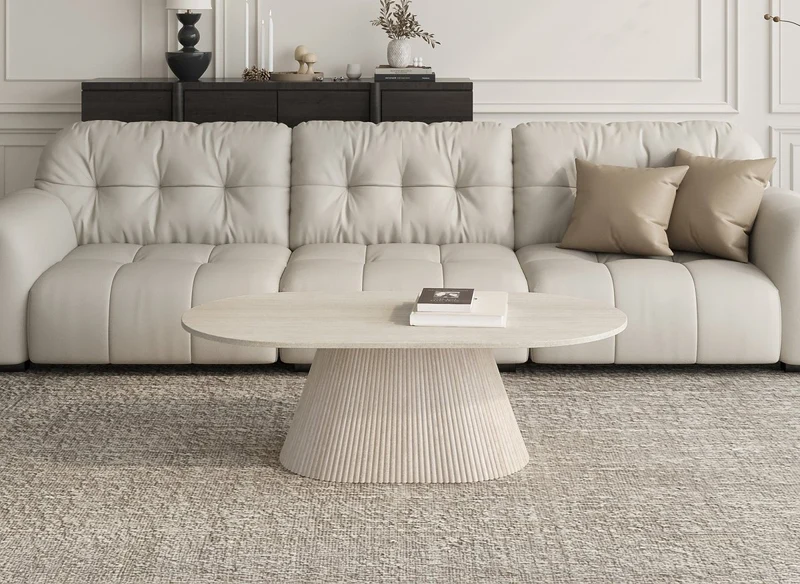 Table basse ovale en marbre composite beige TIANA
