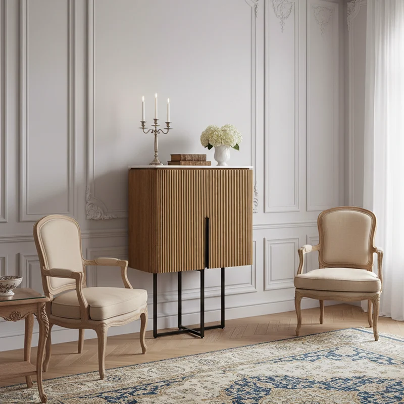 Buffet haut 2 portes plateau marbre blanc | Manguier Kfir II