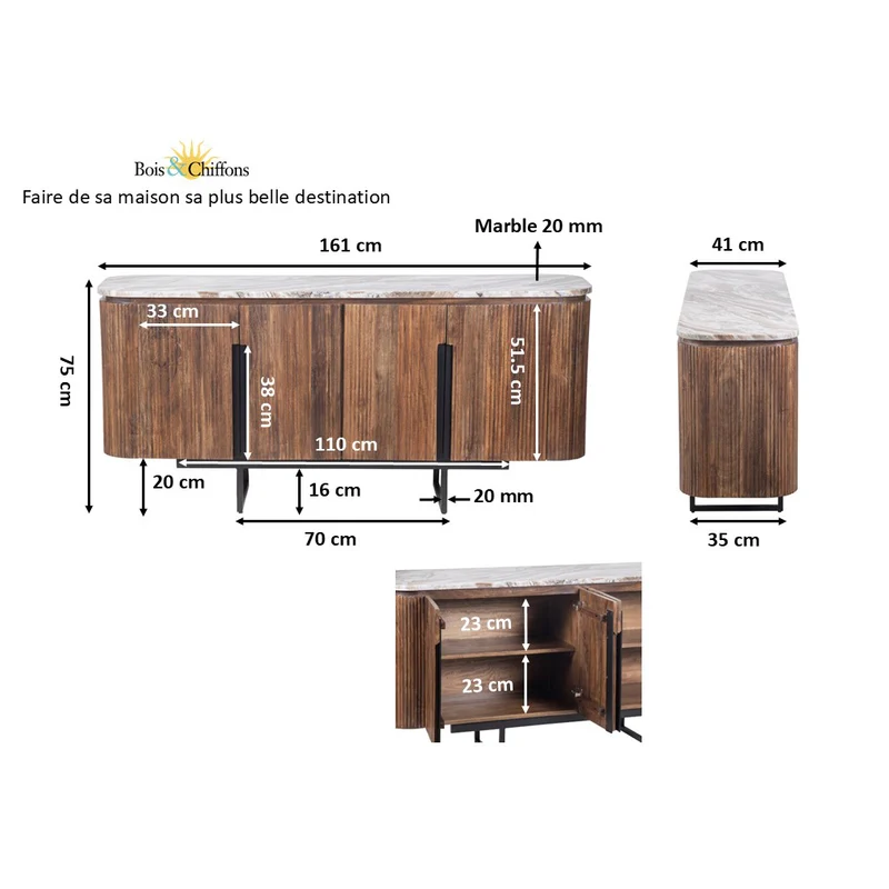 Buffet 4 portes plateau marbre | Manguier Kfir II