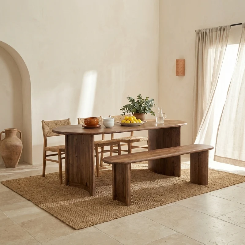 Banc arrondi miel en bois massif acacia - Ellipse