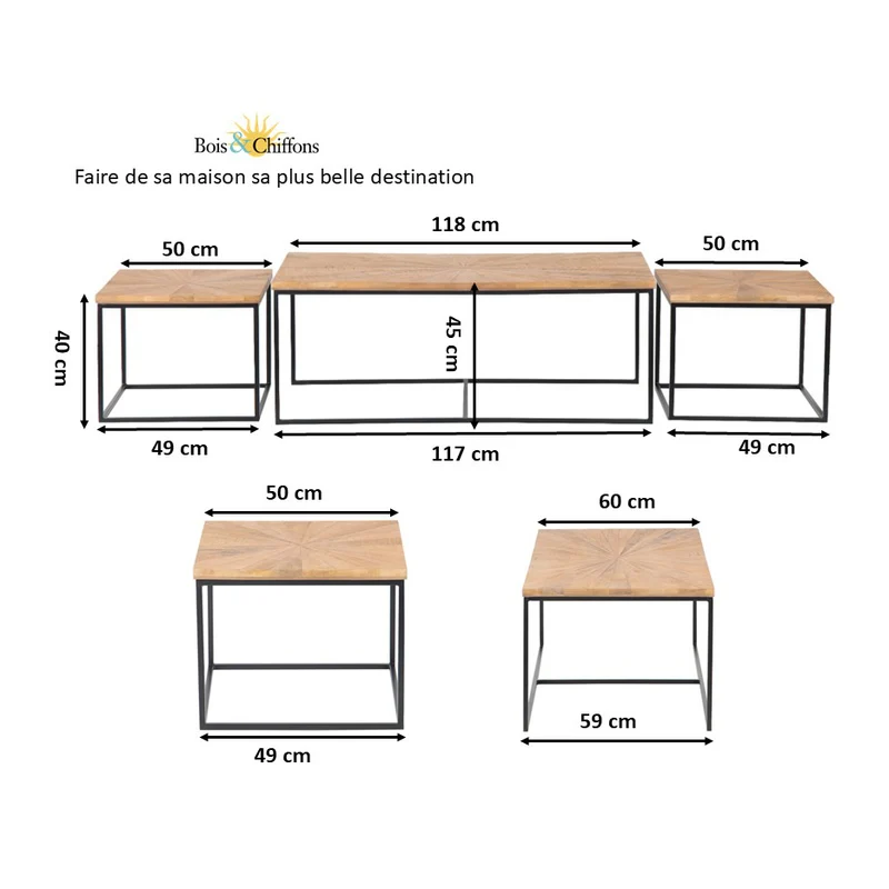 Tables basses rectangulaires set de 3 manguier | Solaris II