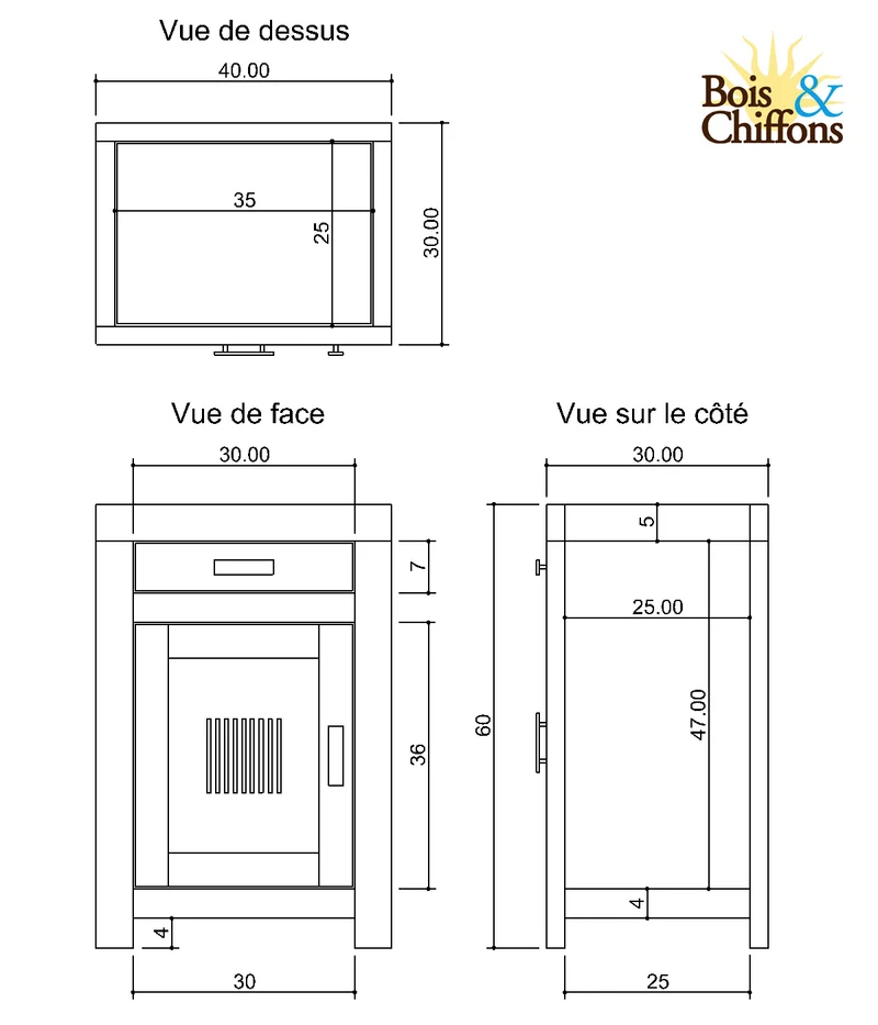 Chevet strié bois - Charnière droite | Acacia Ramani