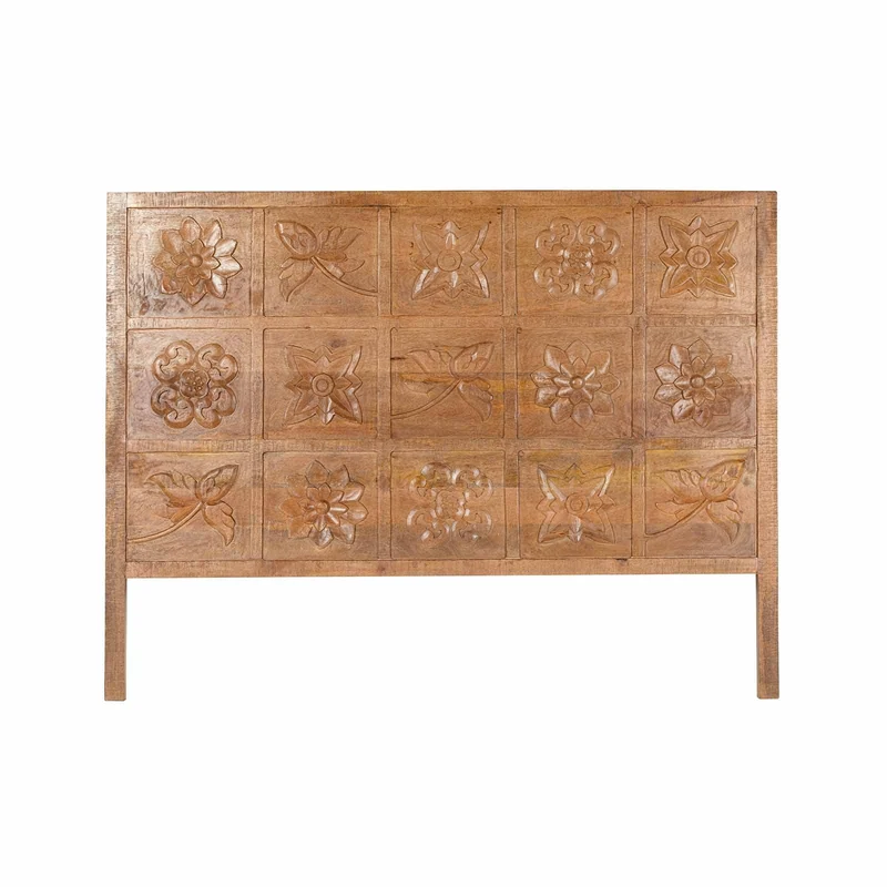 Tête de lit queen size sculptée 160 cm en bois massif manguier - Sculture