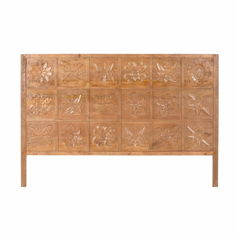 Tête de lit king size sculptée 180 cm en bois manguier massif - Sculture