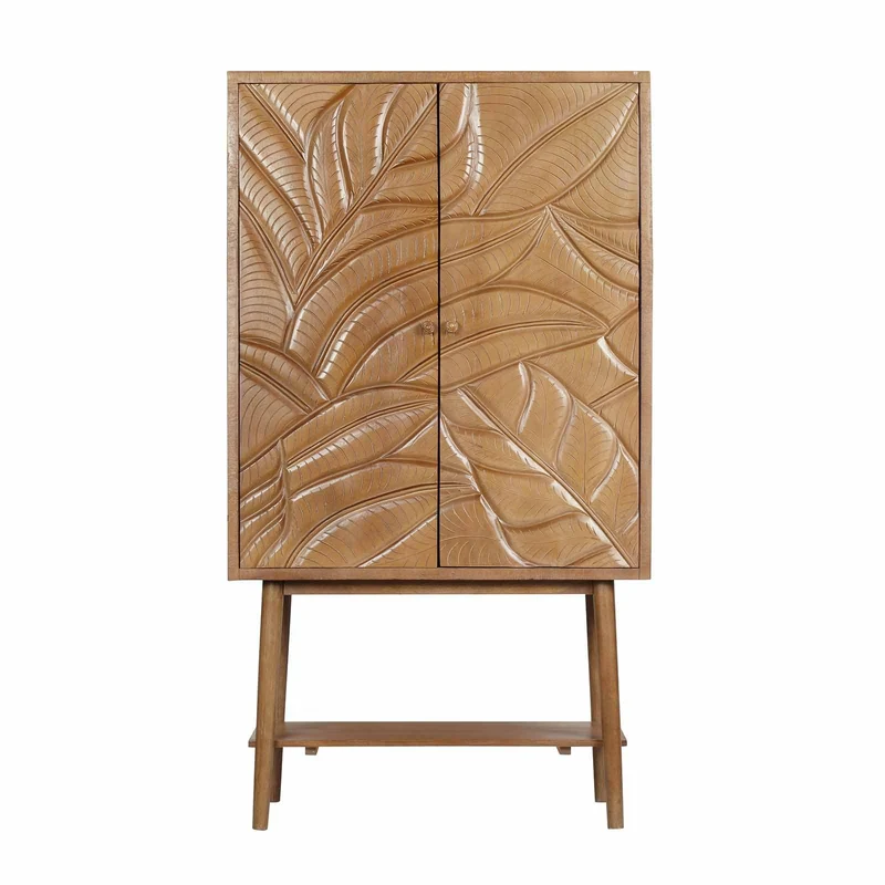 Buffet haut sculpté 2 portes en bois massif manguier - Floria
