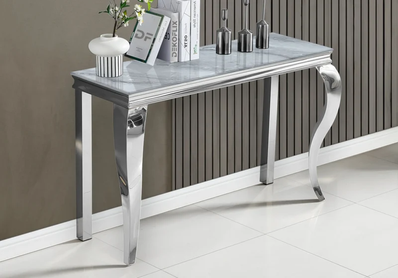 Console d'entrée design marbre gris argent - Neo