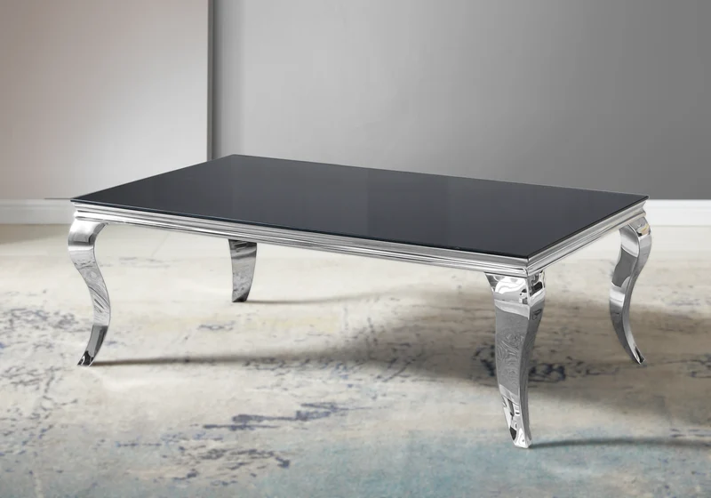 Table basse rectangulaire verre noir argent - Neo