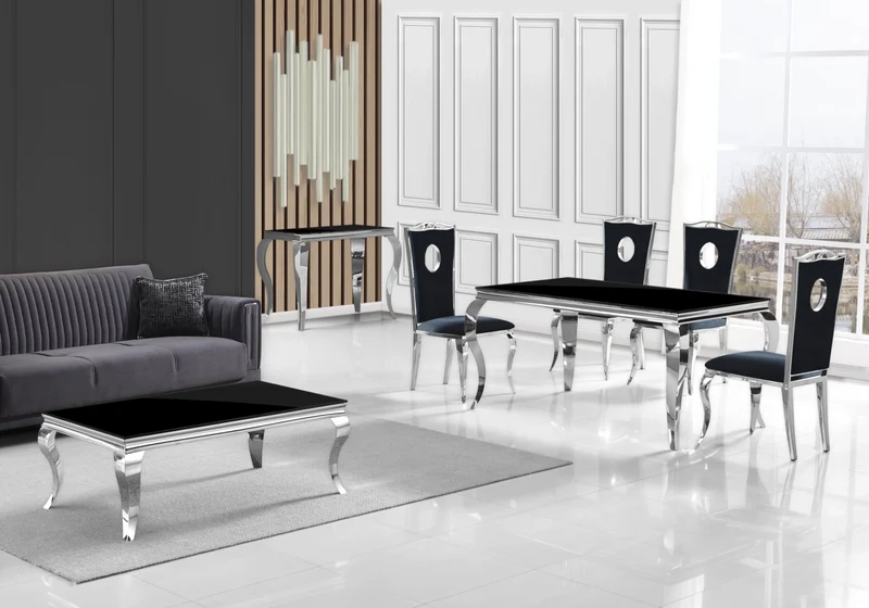 Table basse rectangulaire verre noir argent - Neo