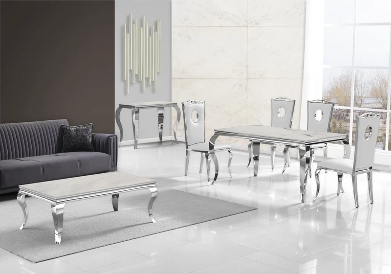 Table basse rectangulaire marbre beige argent - Neo