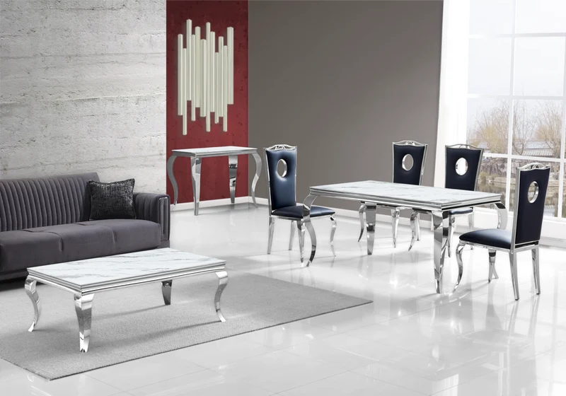 Table basse rectangulaire marbre blanc argent - Neo