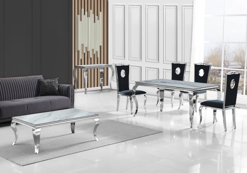 Table basse rectangulaire marbre gris argent - Neo