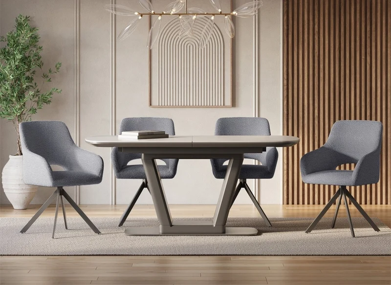 Lot de 2 chaises pivotantes design en tissu bouclette gris CIEL