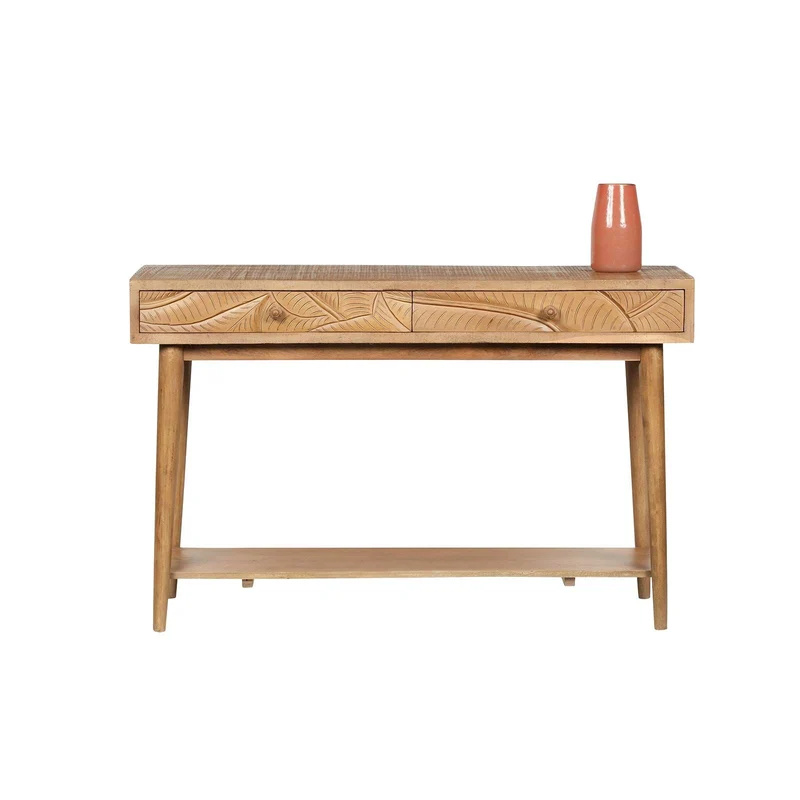 Console sculptée 2 tiroirs en bois massif manguier - Floria