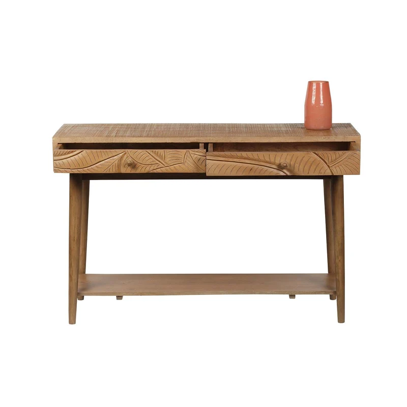 Console sculptée 2 tiroirs en bois massif manguier - Floria