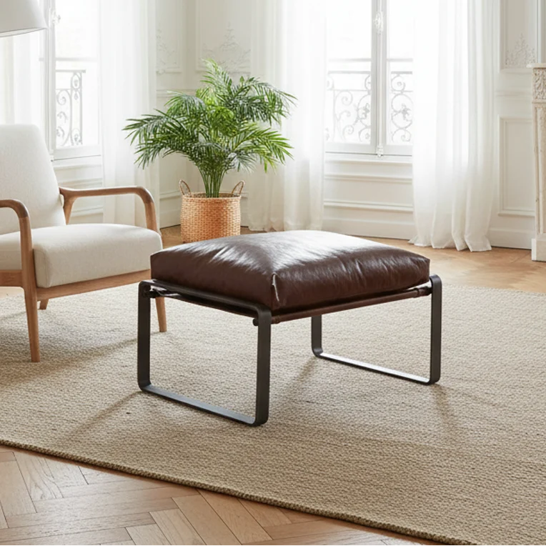Damo Pouf Brun | Leather