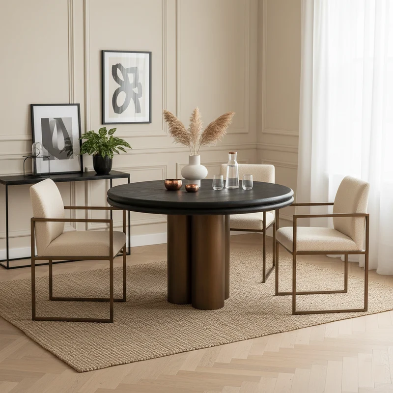Table de repas Macaron 130Ø (noir rustic)