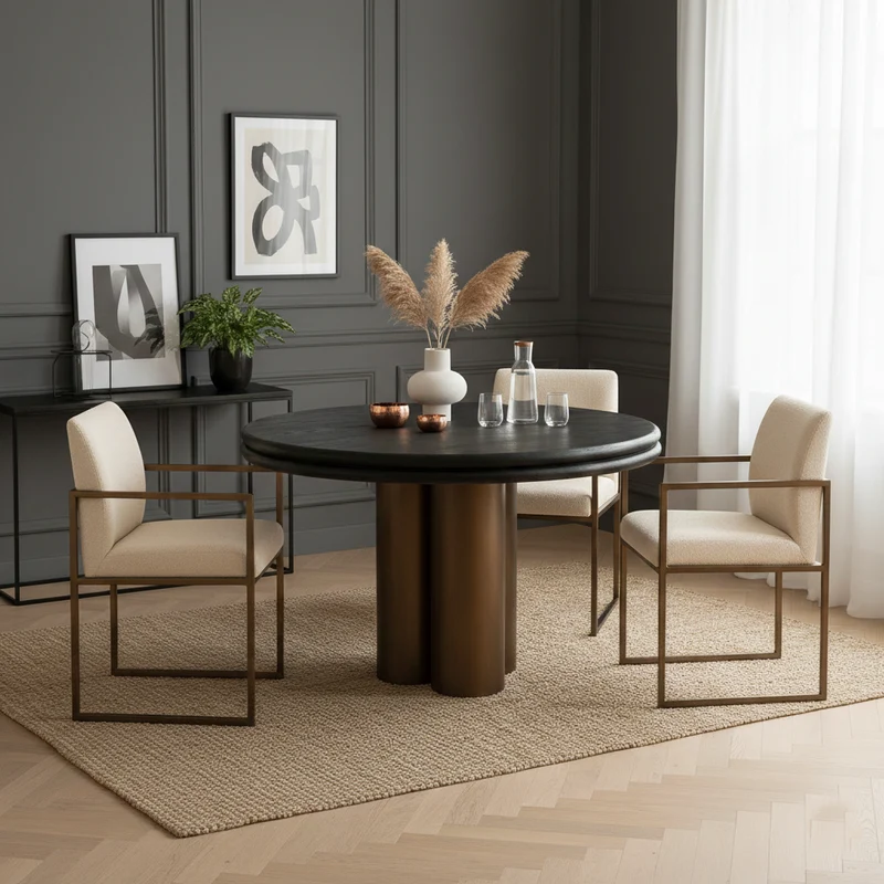 Table de repas Macaron 130Ø (noir rustic)