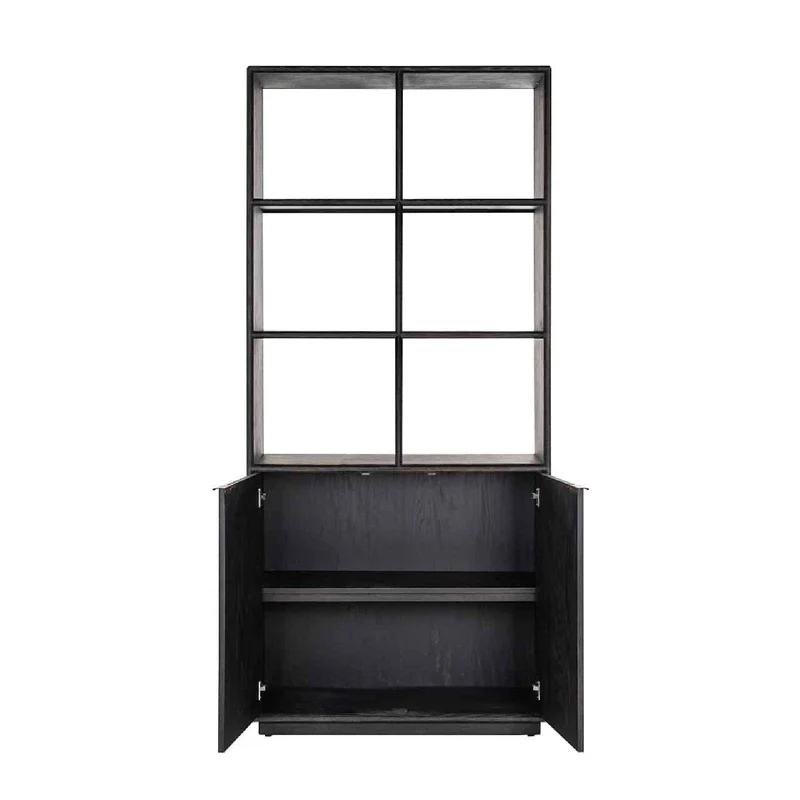 Bibliothèque noirbone laiton 2-deuren (noir rustic)