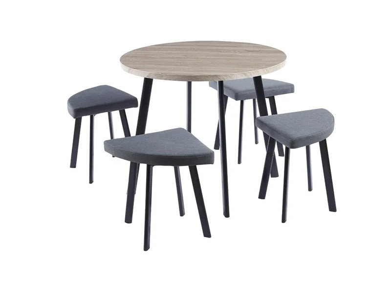 Ensemble table à manger en bois gris clair avec 4 tabourets gris IRINA