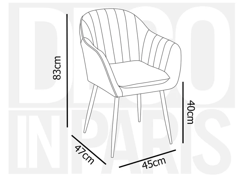 Lot de 2 chaises avec accoudoirs en velours bleu pieds noirs EDWIGE
