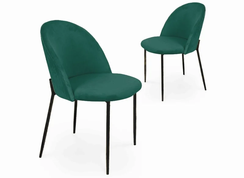Lot de 2 chaises design en velours vert pieds noirs ARABEL