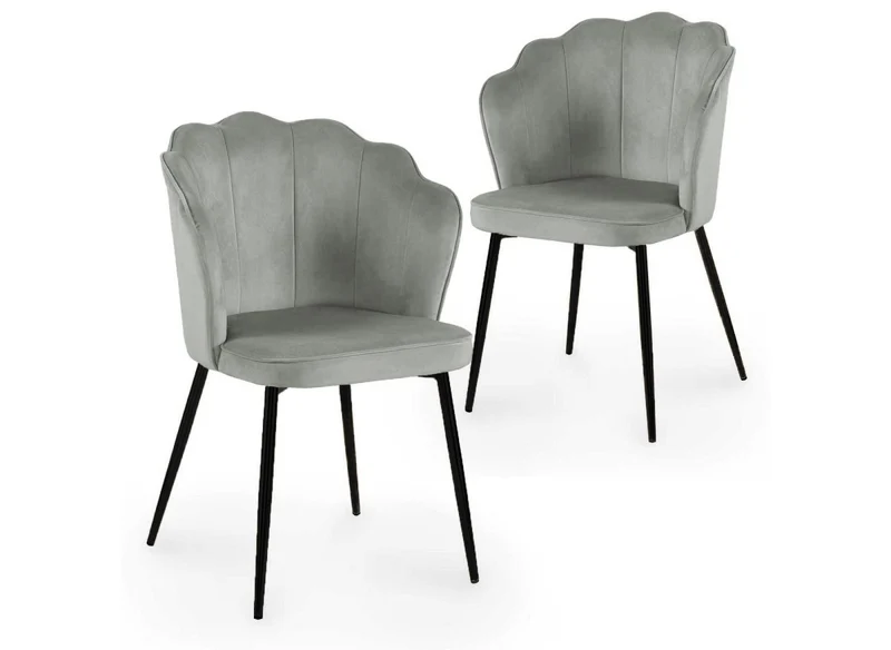 Lot de 2 chaises design en velours gris pieds noirs GARANCE