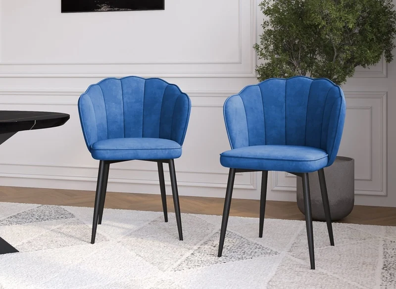 Lot de 2 chaises design en velours bleu pieds noirs GARANCE