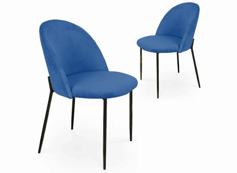 Lot de 2 chaises design en velours bleu pieds noirs ARABEL