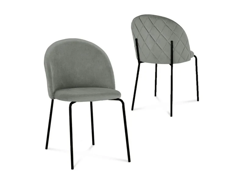 Lot de 2 chaises design en velours gris pieds noirs KENNETH