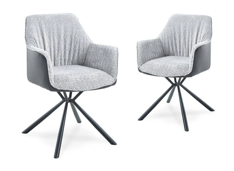 Lot de 2 chaises avec accoudoir tissu bouclette et simili cuir gris PIRO