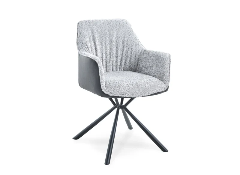 Lot de 2 chaises avec accoudoir tissu bouclette et simili cuir gris PIRO