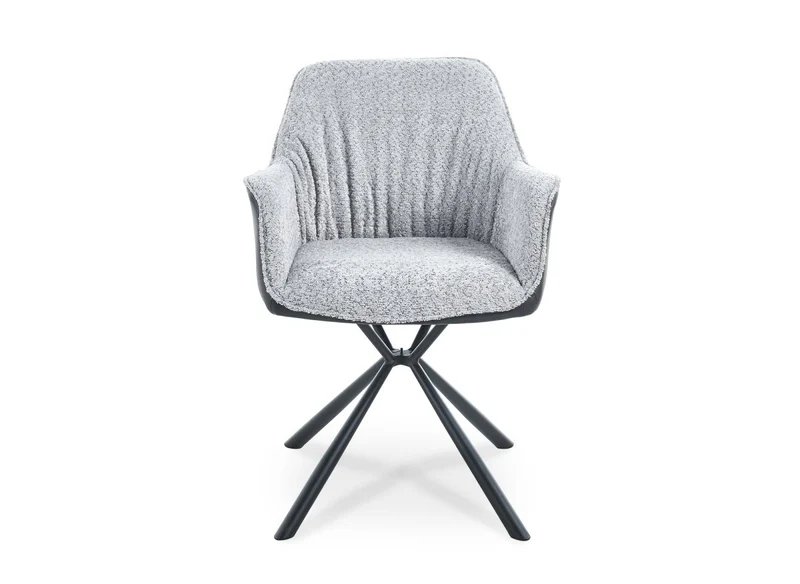 Lot de 2 chaises avec accoudoir tissu bouclette et simili cuir gris PIRO