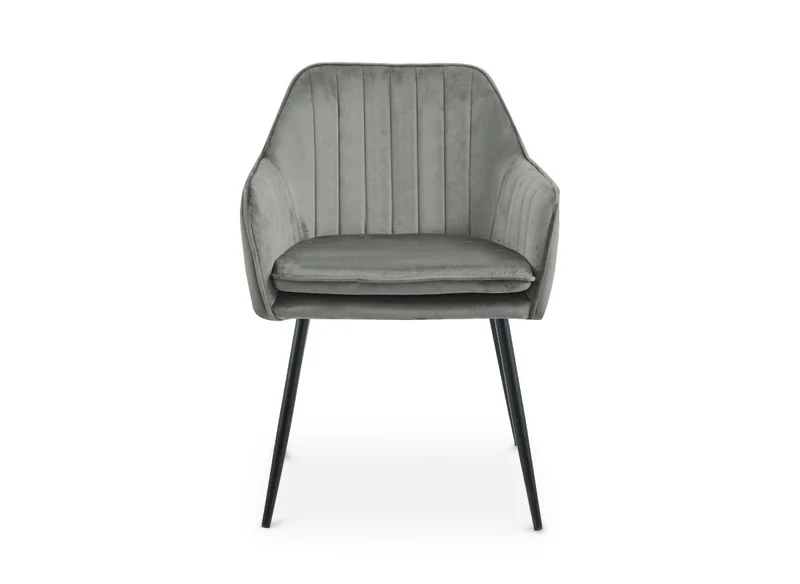 Lot de 2 chaises avec accoudoirs en velours gris pieds noirs EDWIGE