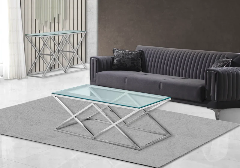 Table basse en verre transparent et pied argent - Erly