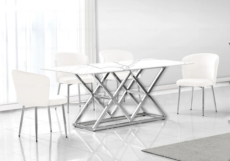 Chaise de salle à manger design en tissu bouclé écru - Diva x4