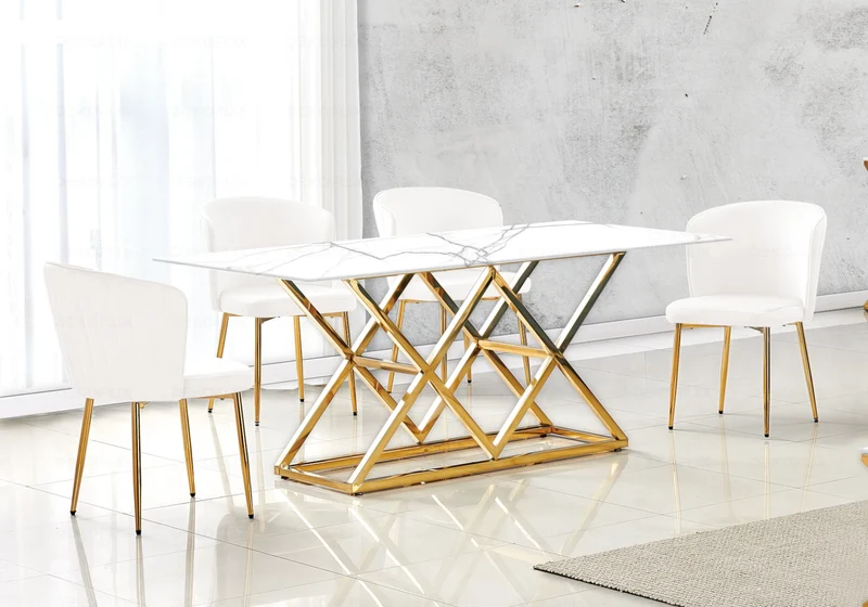 Chaise de salle à manger design en velours écru - Diva x4