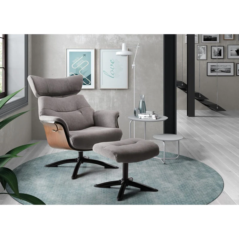 Fauteuil relax manuel bois microfibre Osaka Bleu foncé