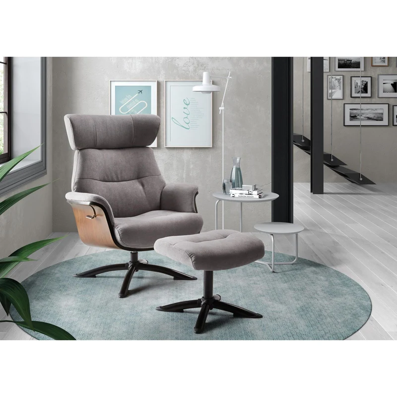Fauteuil relax manuel bois microfibre Osaka Bleu foncé