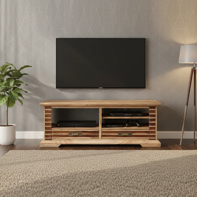 Meuble TV bois bicolore 2T 3N | Acacia Luxor