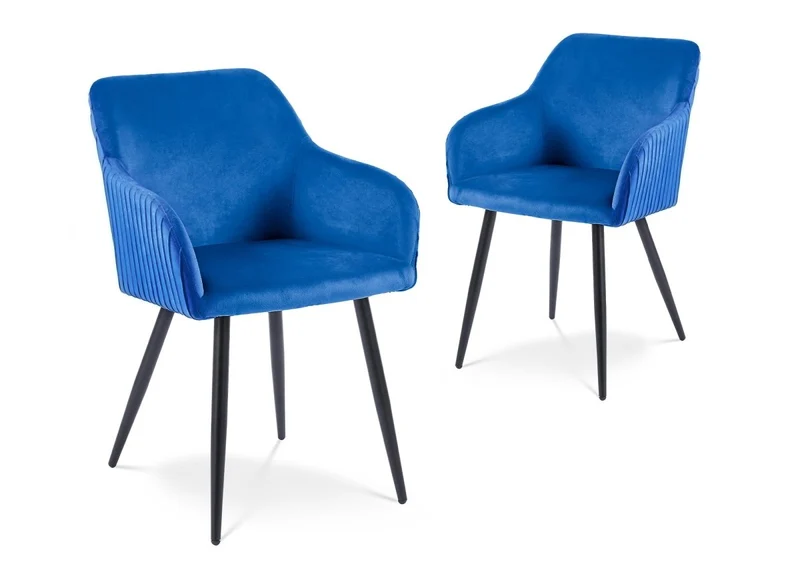 Lot de 2 chaises en velours bleu pieds en métal noir DEVOR