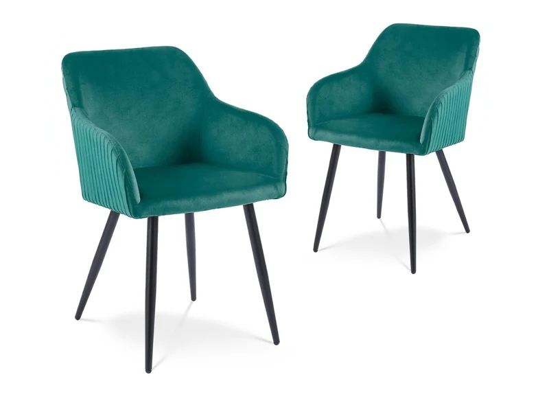 Lot de 2 chaises en velours vert pieds en métal noir DEVOR