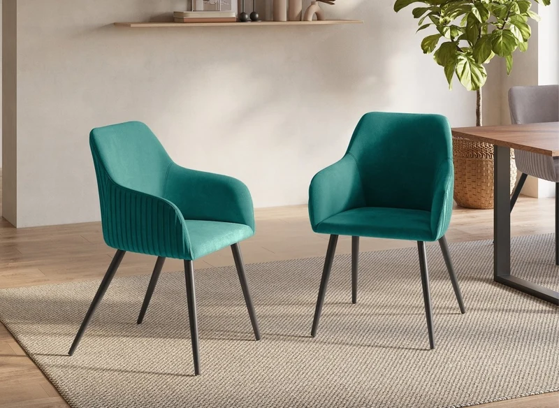 Lot de 2 chaises en velours vert pieds en métal noir DEVOR