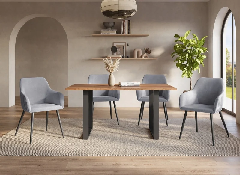 Lot de 2 chaises en velours gris pieds en métal noir DEVOR