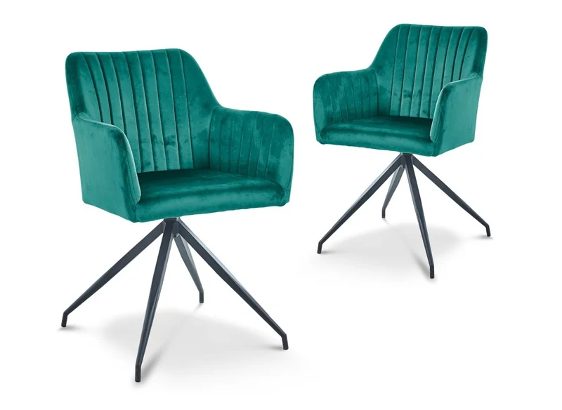 Lot de 2 chaises en velours vert pieds en métal noir RATUS