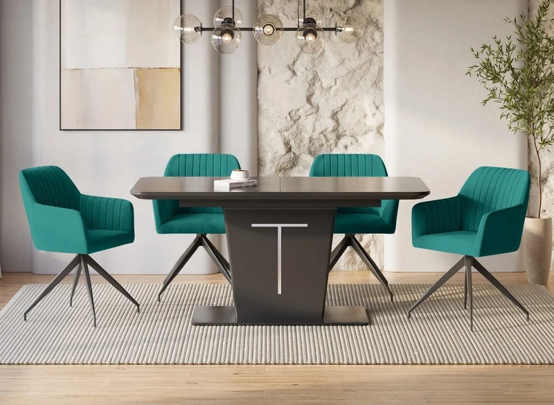 Lot de 2 chaises en velours vert pieds en métal noir RATUS