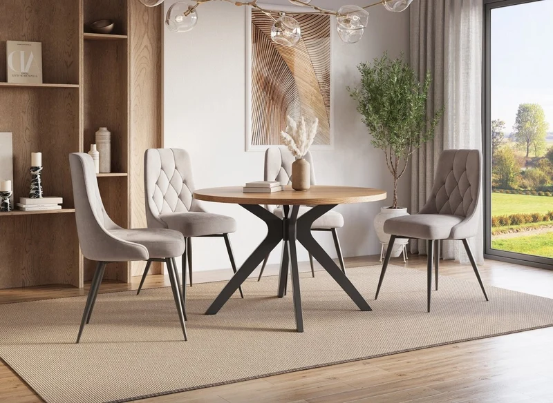 Table à manger ronde design couleur chêne 120cm NOVEA