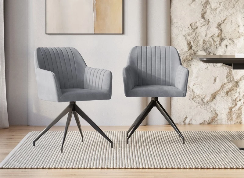 Lot de 2 chaises en velours gris pieds en métal noir RATUS
