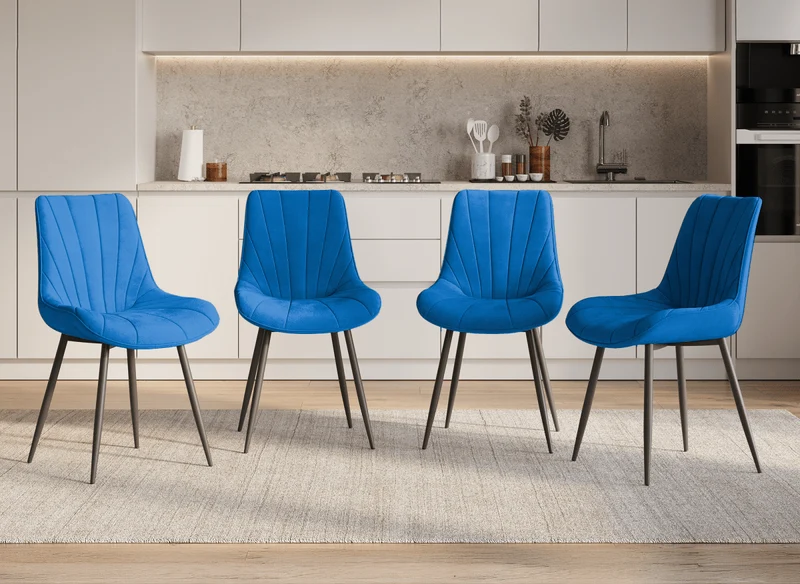 Lot de 4 chaises design en velours bleu ELOVA