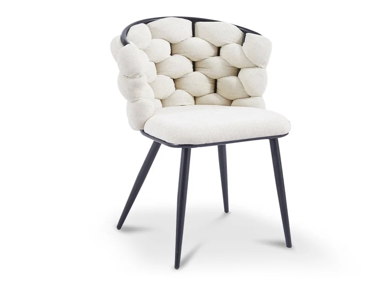 Lot de 2 chaises en tissu beige pieds en métal noir CECILE