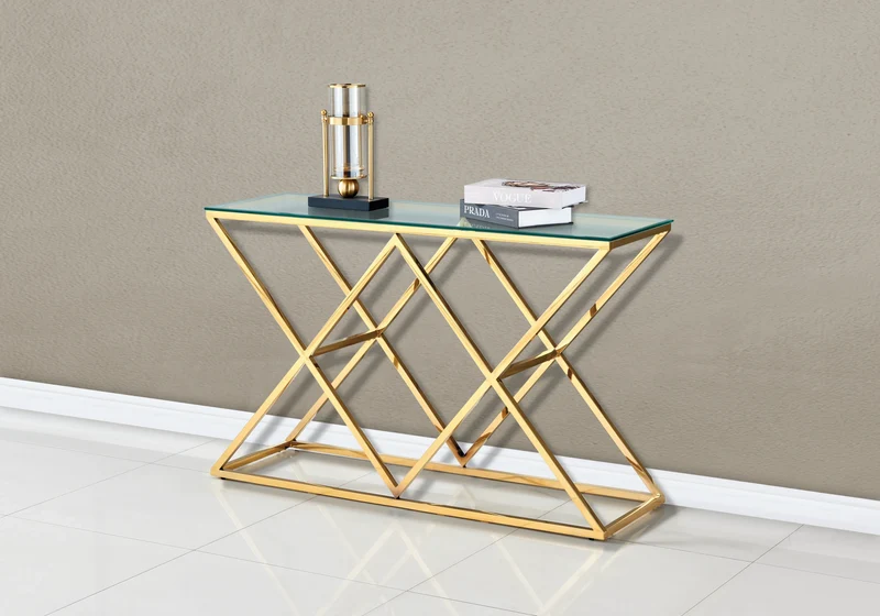 Console d'entrée en verre transparent et pied doré - Erly
